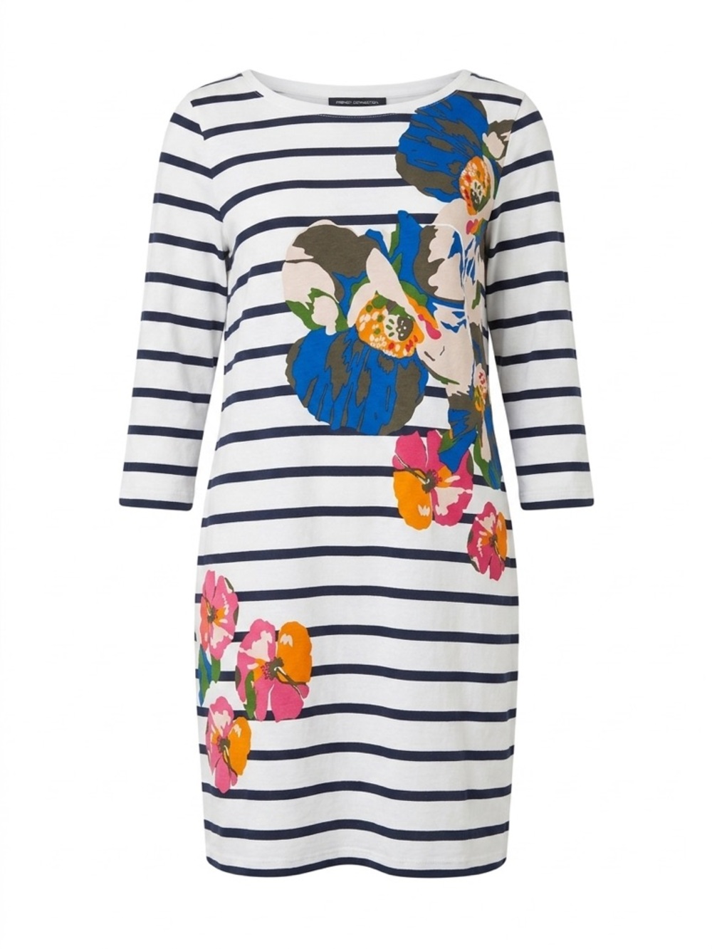 French Connection Navy and White Striped Floral Shift Dress size 12 cotton 100% - Picture 2 of 5